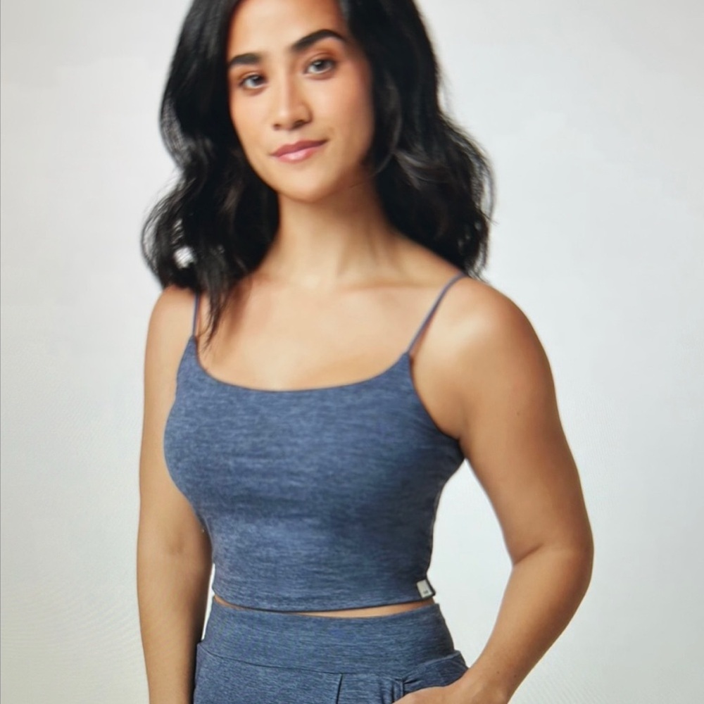 Vuori Lux Cami Crop Tank Top, Blue Heather, Medium